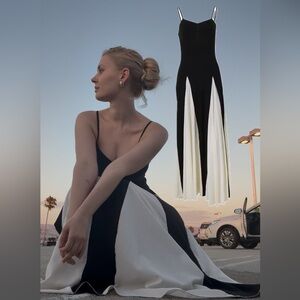 Size L, NWOT, Elegant Black and White Evening Dress